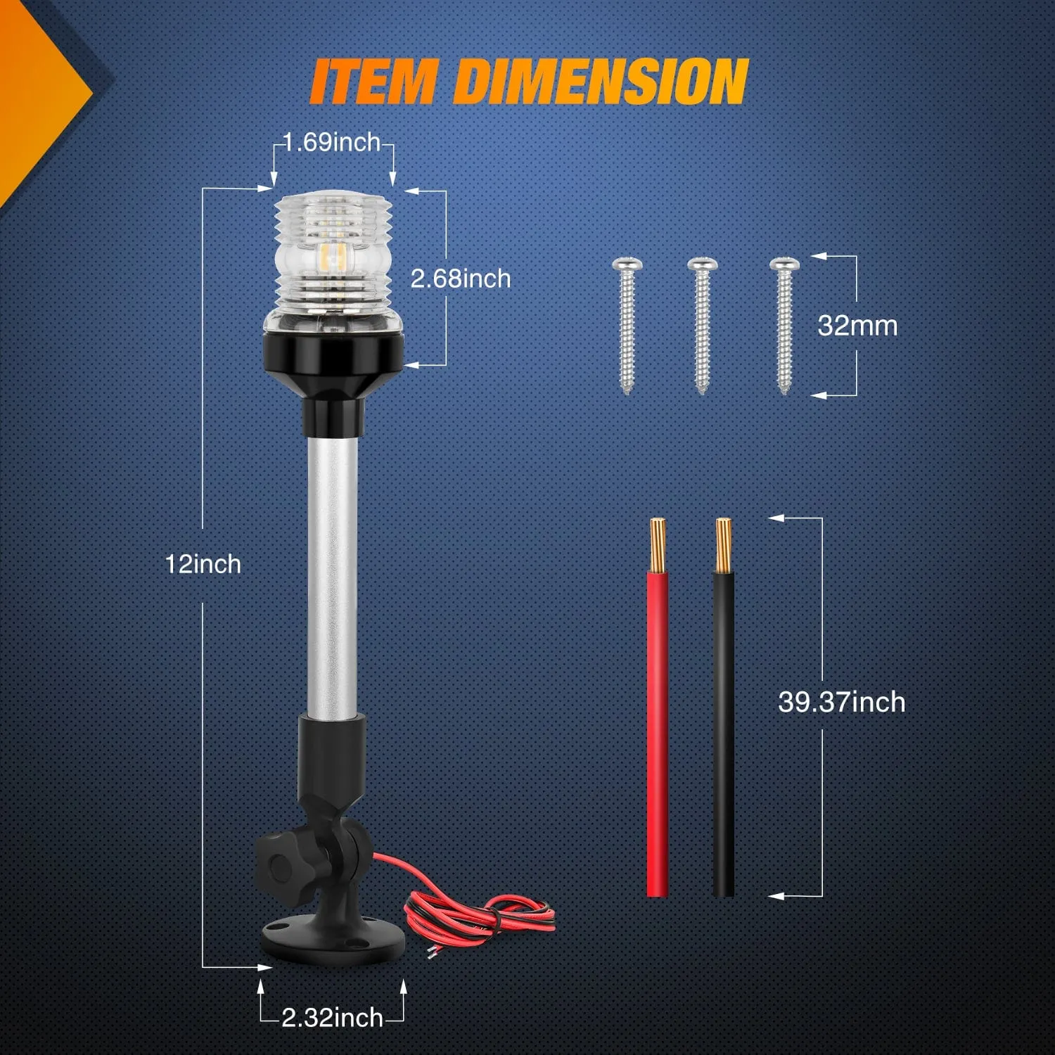 12 Inch White Folding Stern Light for Marine Boats