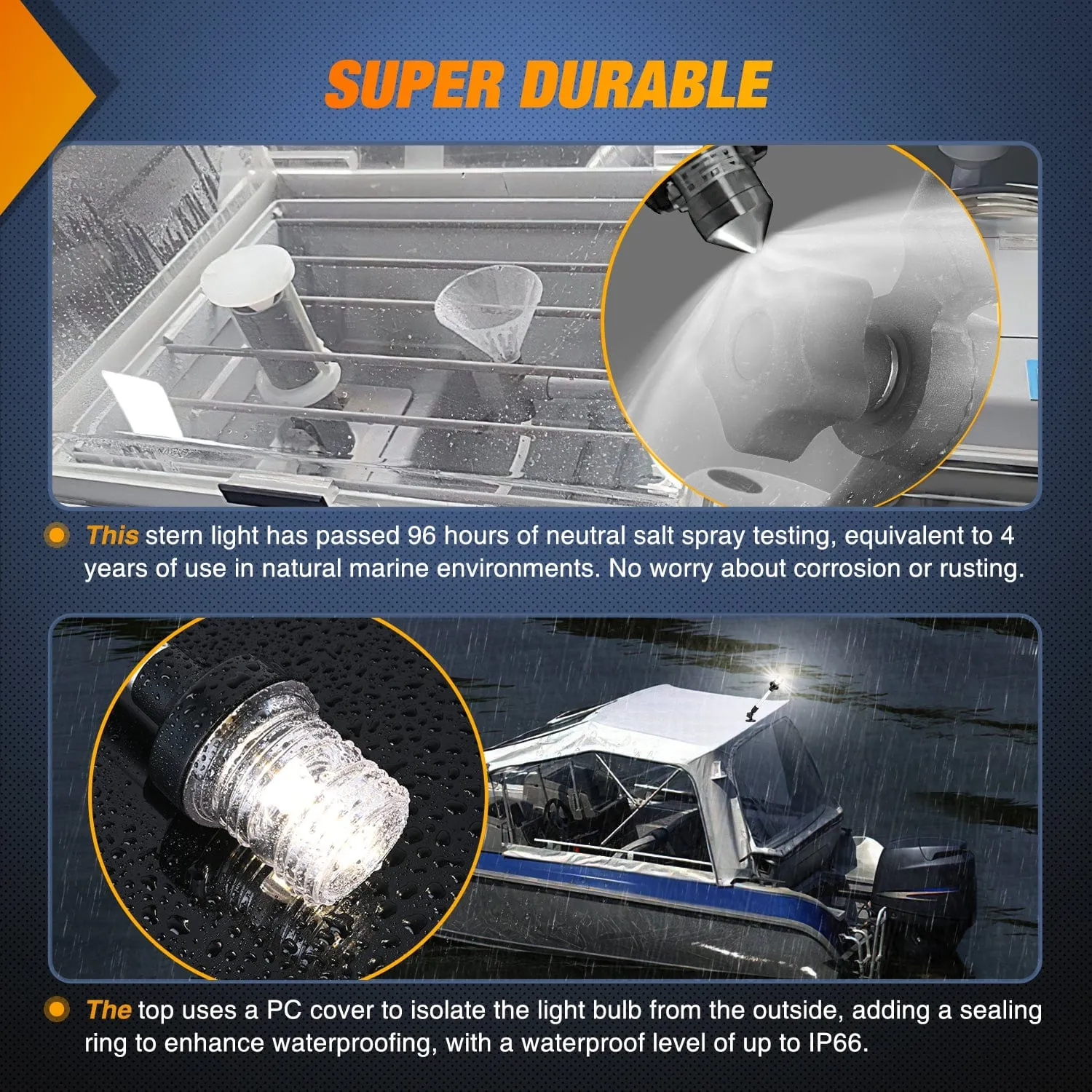 12 Inch White Folding Stern Light for Marine Boats