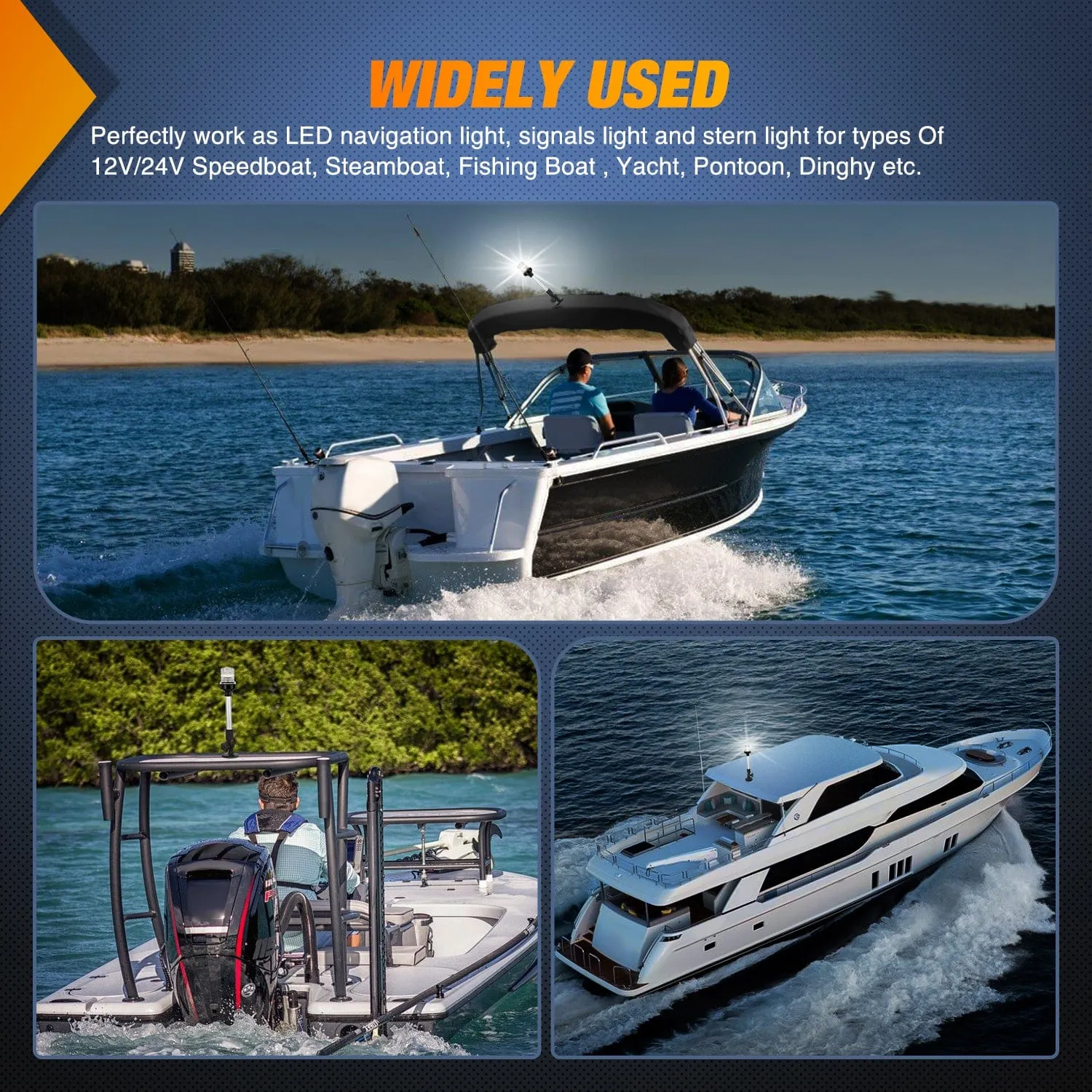 12 Inch White Folding Stern Light for Marine Boats