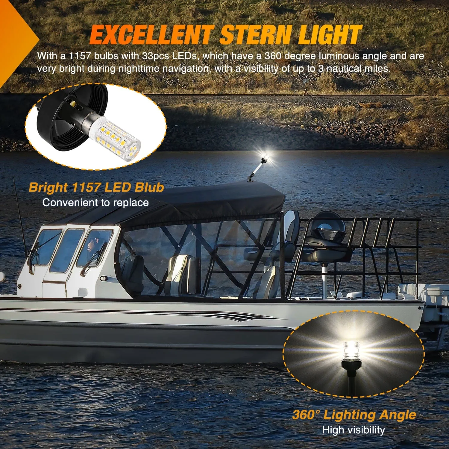 12 Inch White Folding Stern Light for Marine Boats