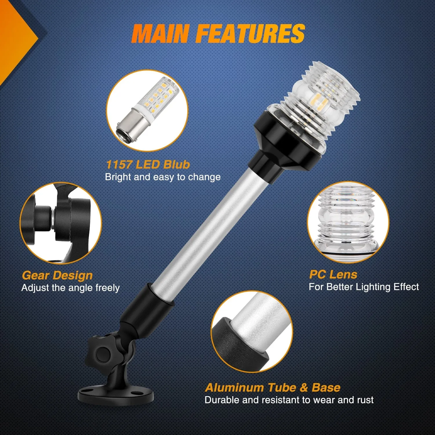 12 Inch White Folding Stern Light for Marine Boats