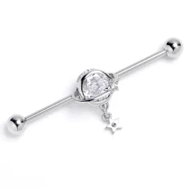 14 Gauge Clear Gem Starry Saturn Dangle Industrial Barbell 38mm