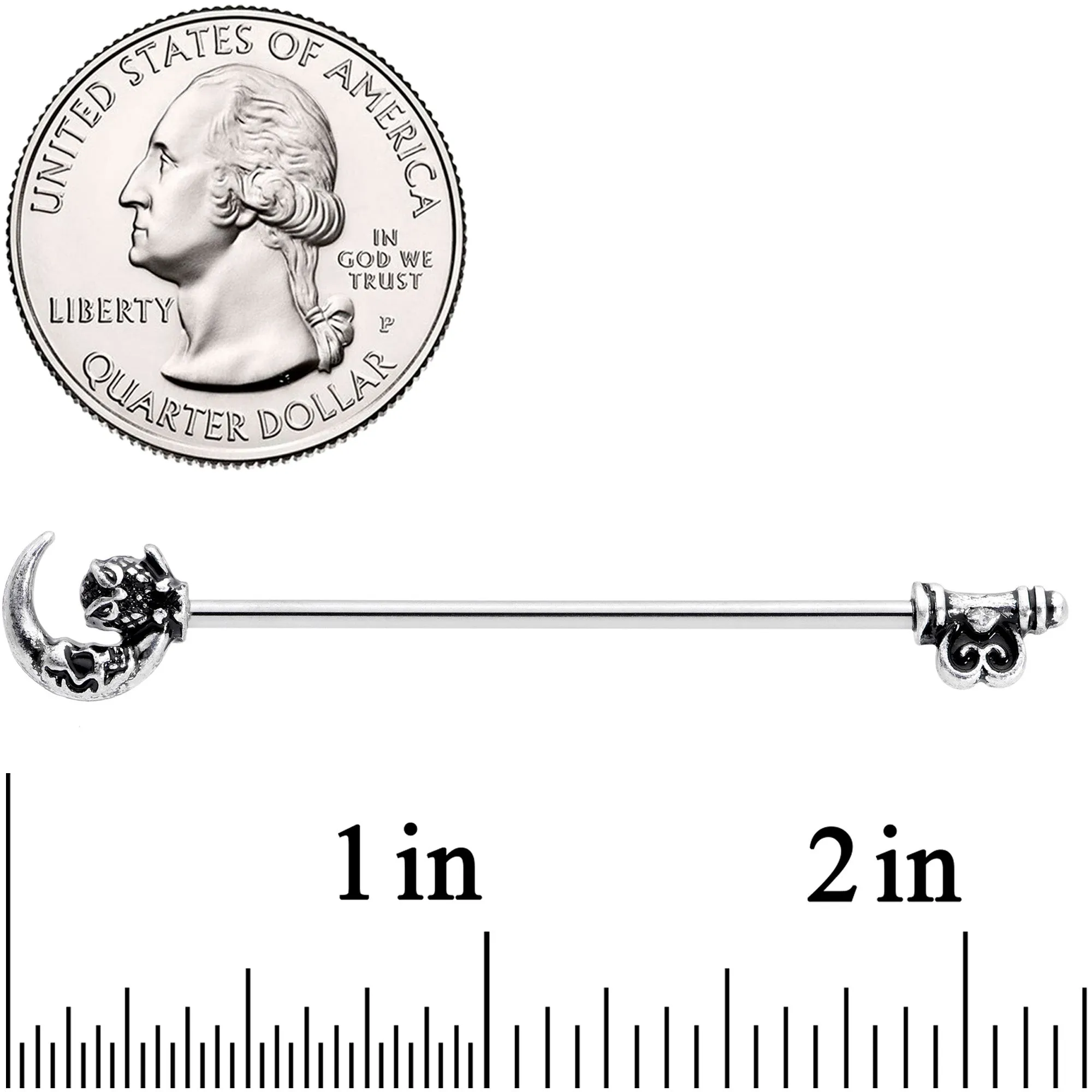 14 Gauge Owl Skull Key Mystic Moon Industrial Barbell 38mm