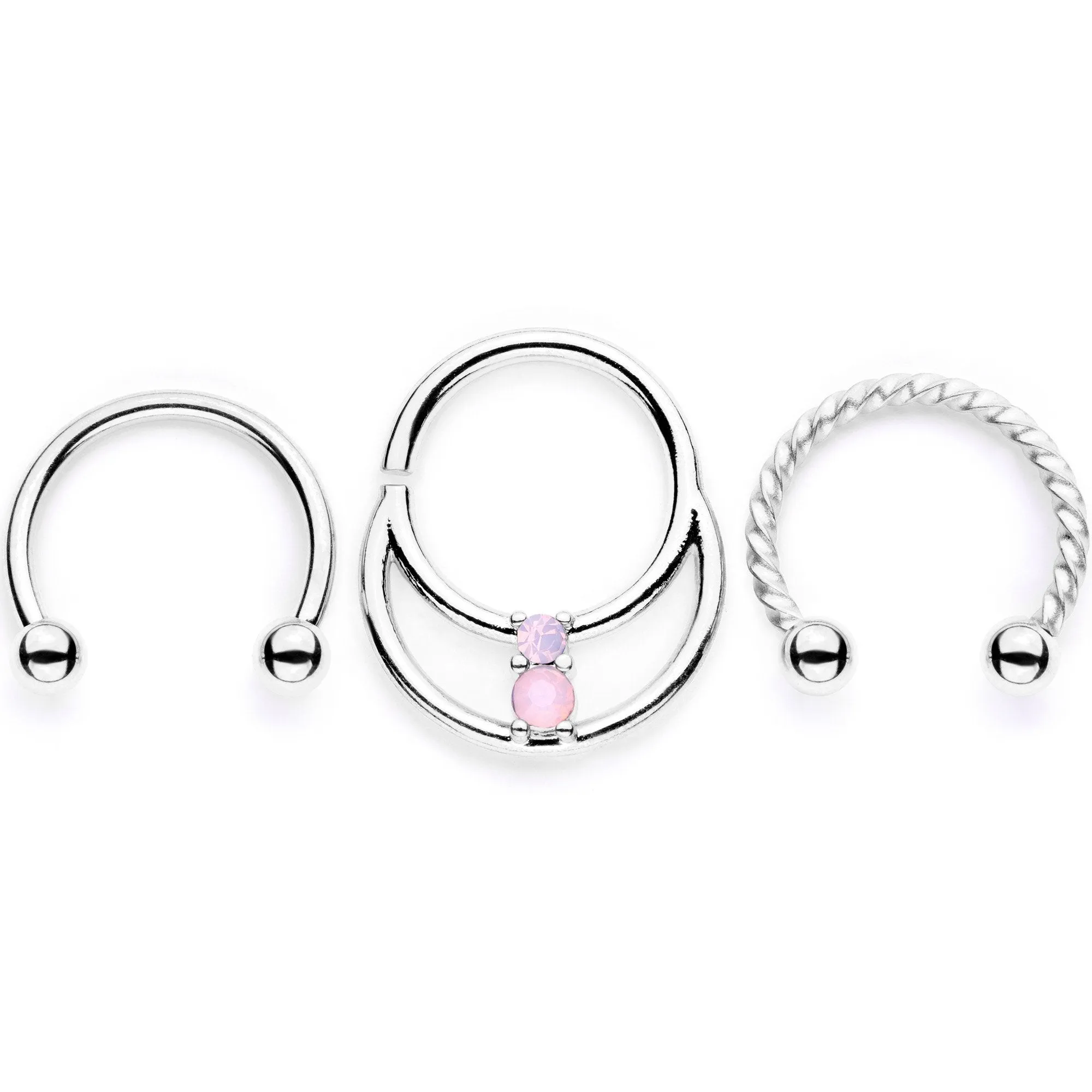16 Gauge 3/8 Pink Faux Opal Twisted Horseshoe Closure Ring Set