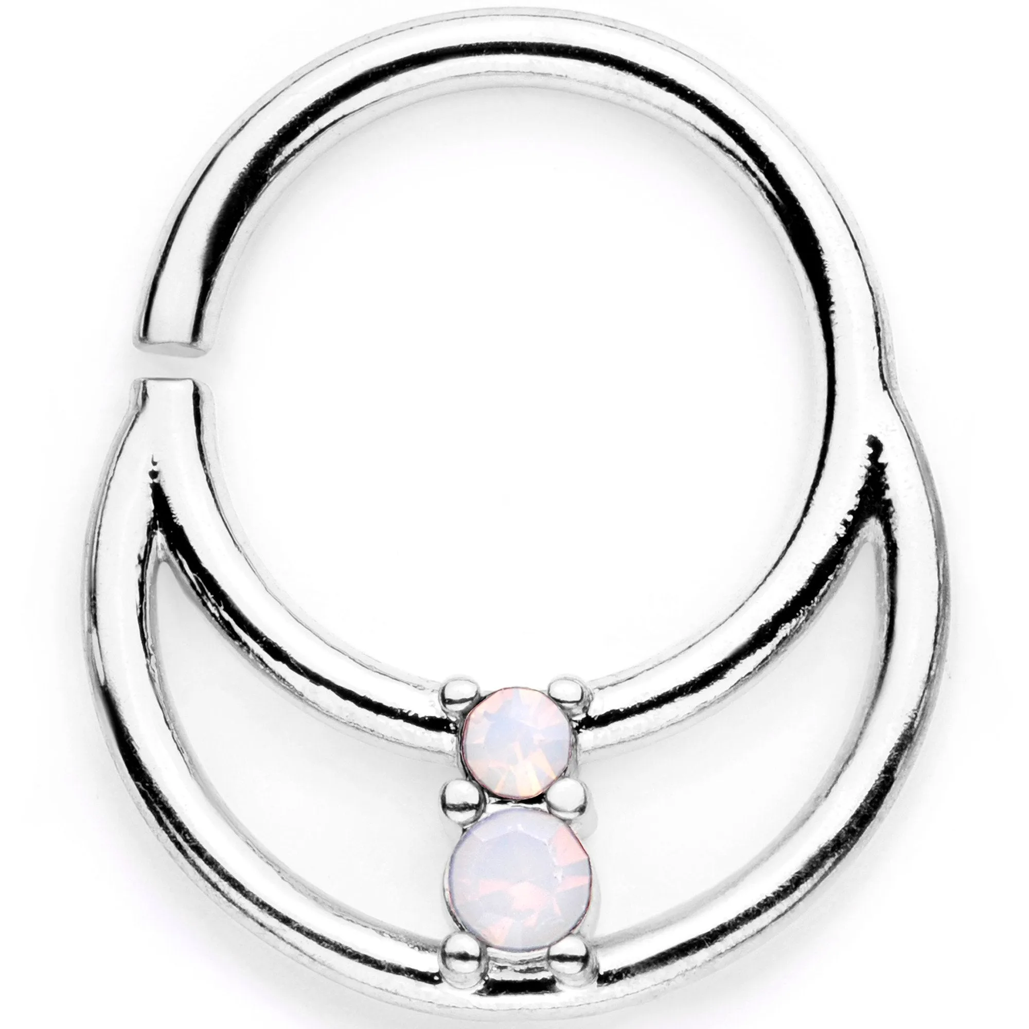 16 Gauge 3/8 White Faux Opal Twisted Horseshoe Closure Ring Set