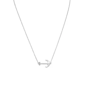 16"   2" Rhodium Plated Sideways Anchor Necklace