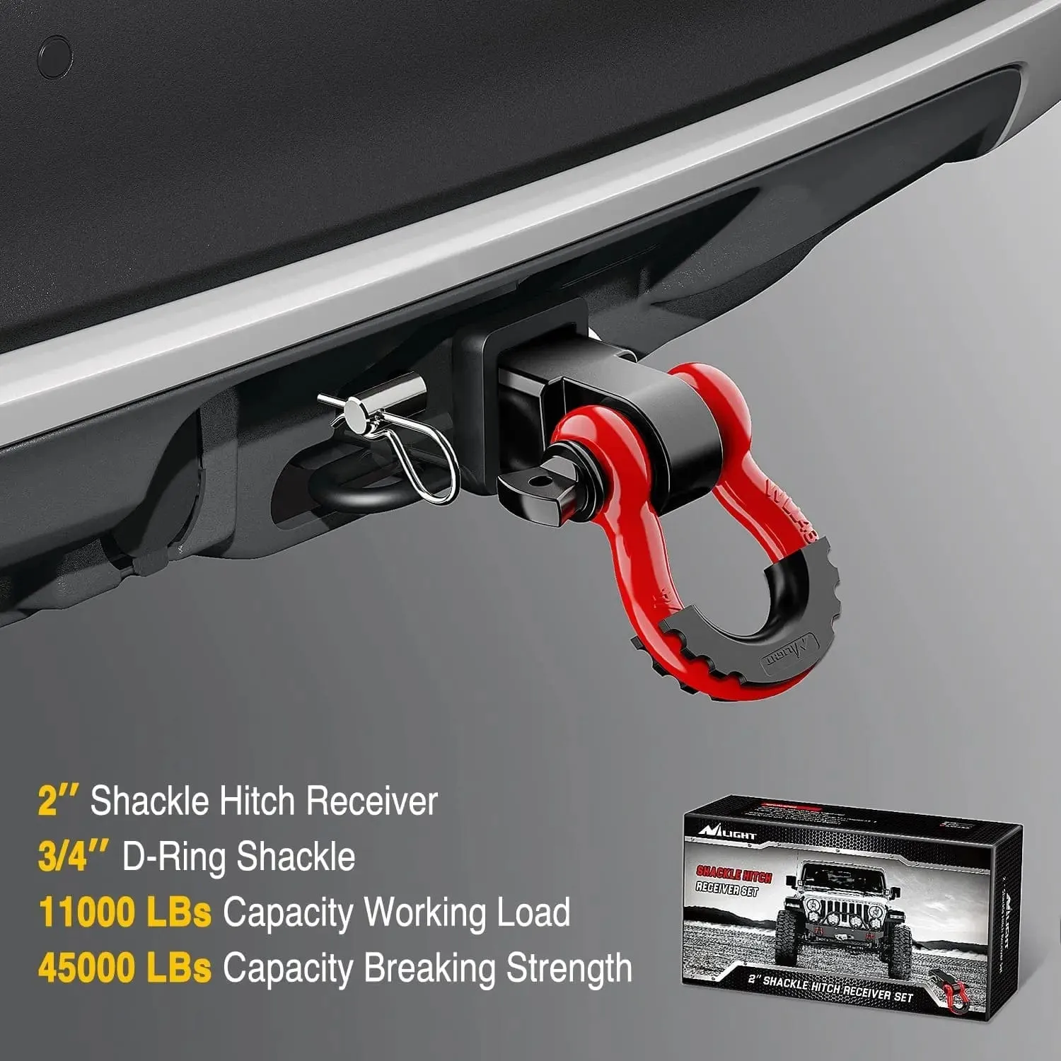 2 Inch Shackle Hitch Receiver 3/4 Inch D Ring Kit Black Red