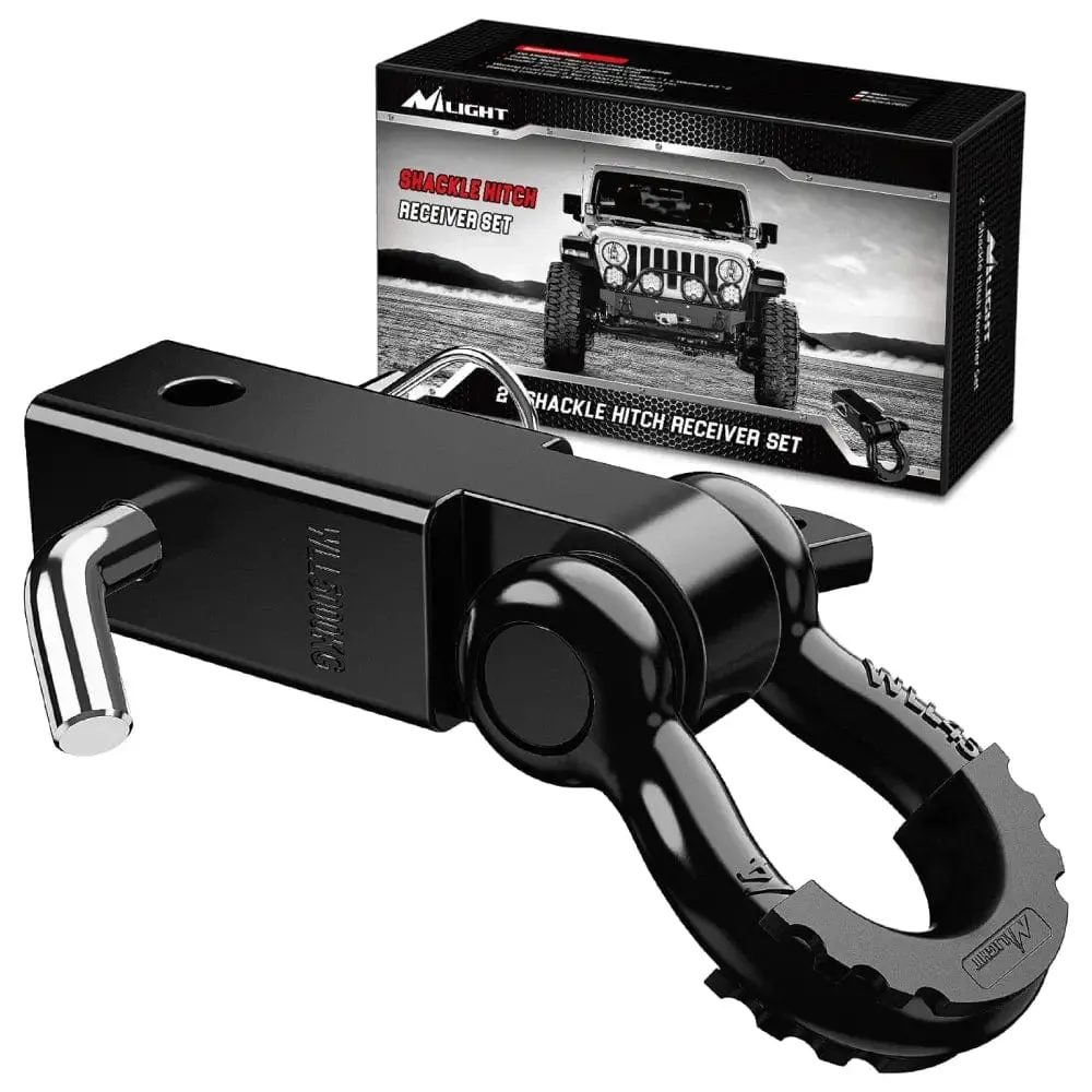 2 Inch Shackle Hitch Receiver 3/4 Inch D Ring Kit Black