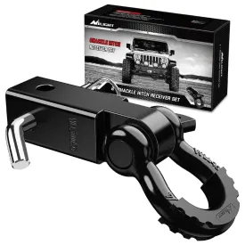 2 Inch Shackle Hitch Receiver 3/4 Inch D Ring Kit Black