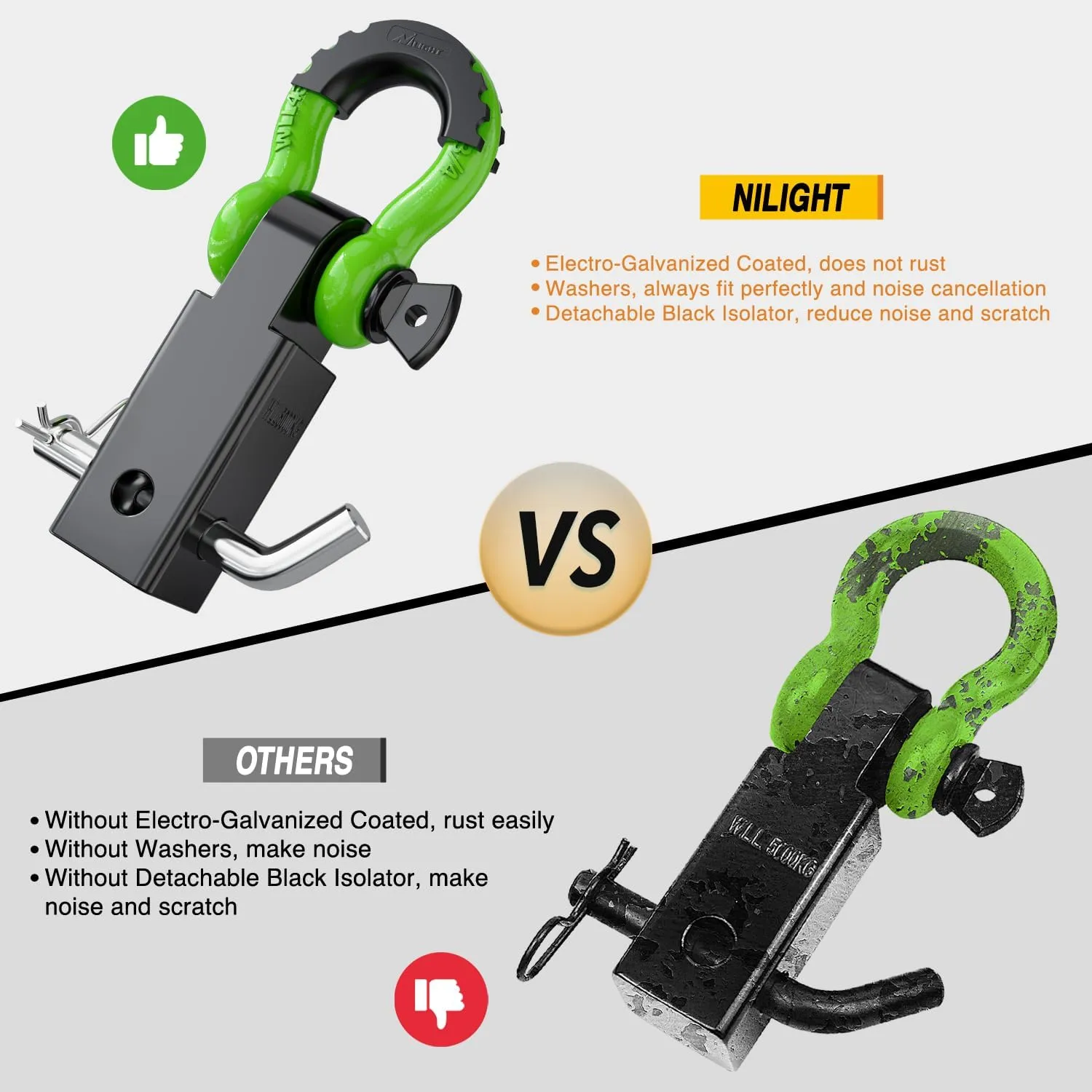 2 Inch Shackle Hitch Receiver 3/4 Inch D Ring Kit Green