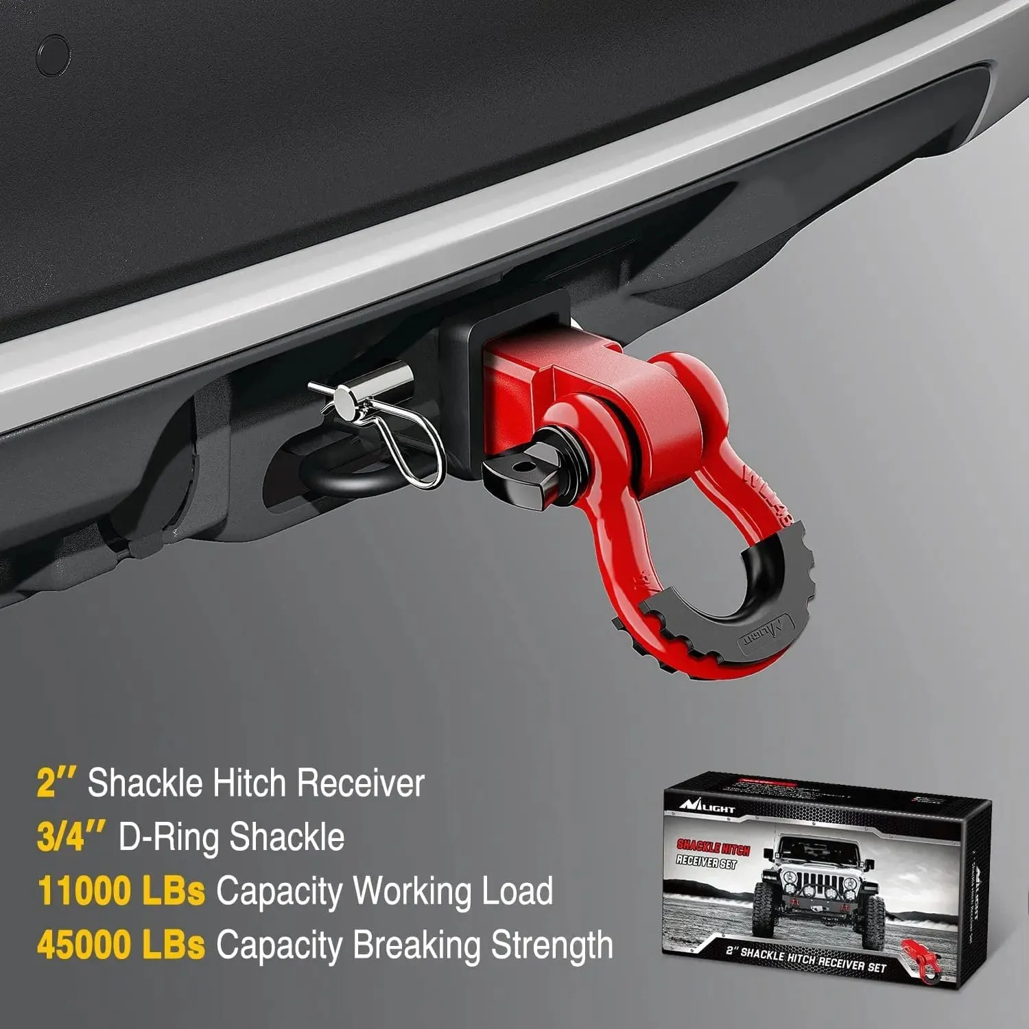 2 Inch Shackle Hitch Receiver 3/4 Inch D Ring Kit Red