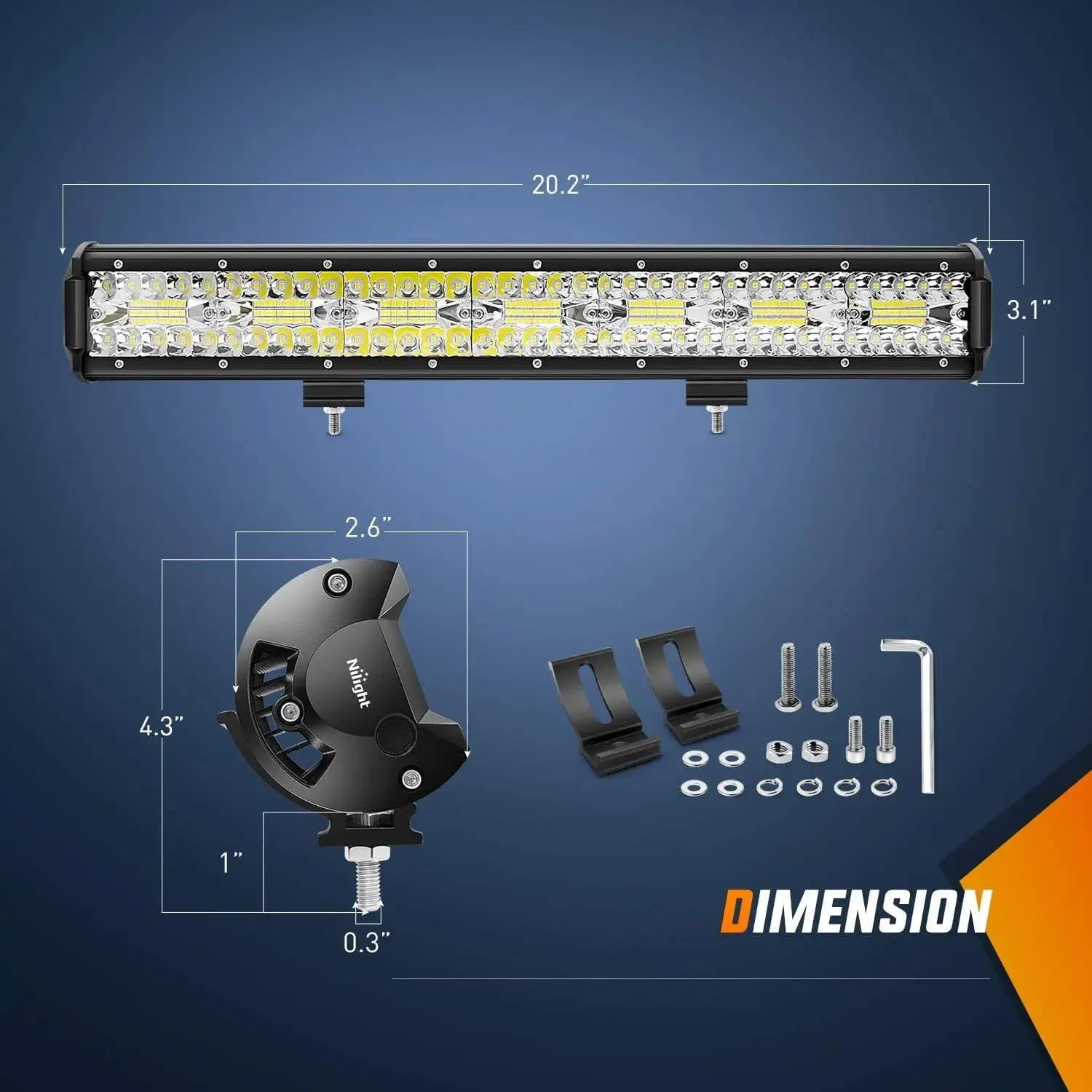 20 Inch 420W 42000LM Triple Row Spot Flood LED Light Bar | 16AWG Wire 3Pin Switch