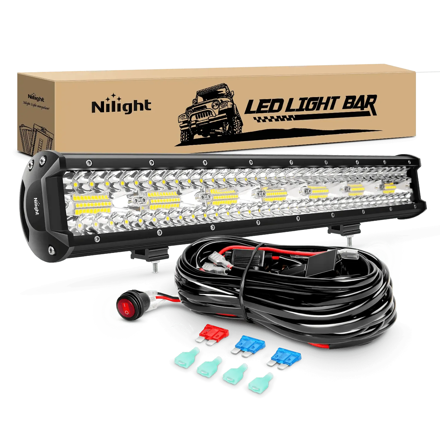 20 Inch 420W 42000LM Triple Row Spot Flood LED Light Bar | 16AWG Wire 3Pin Switch