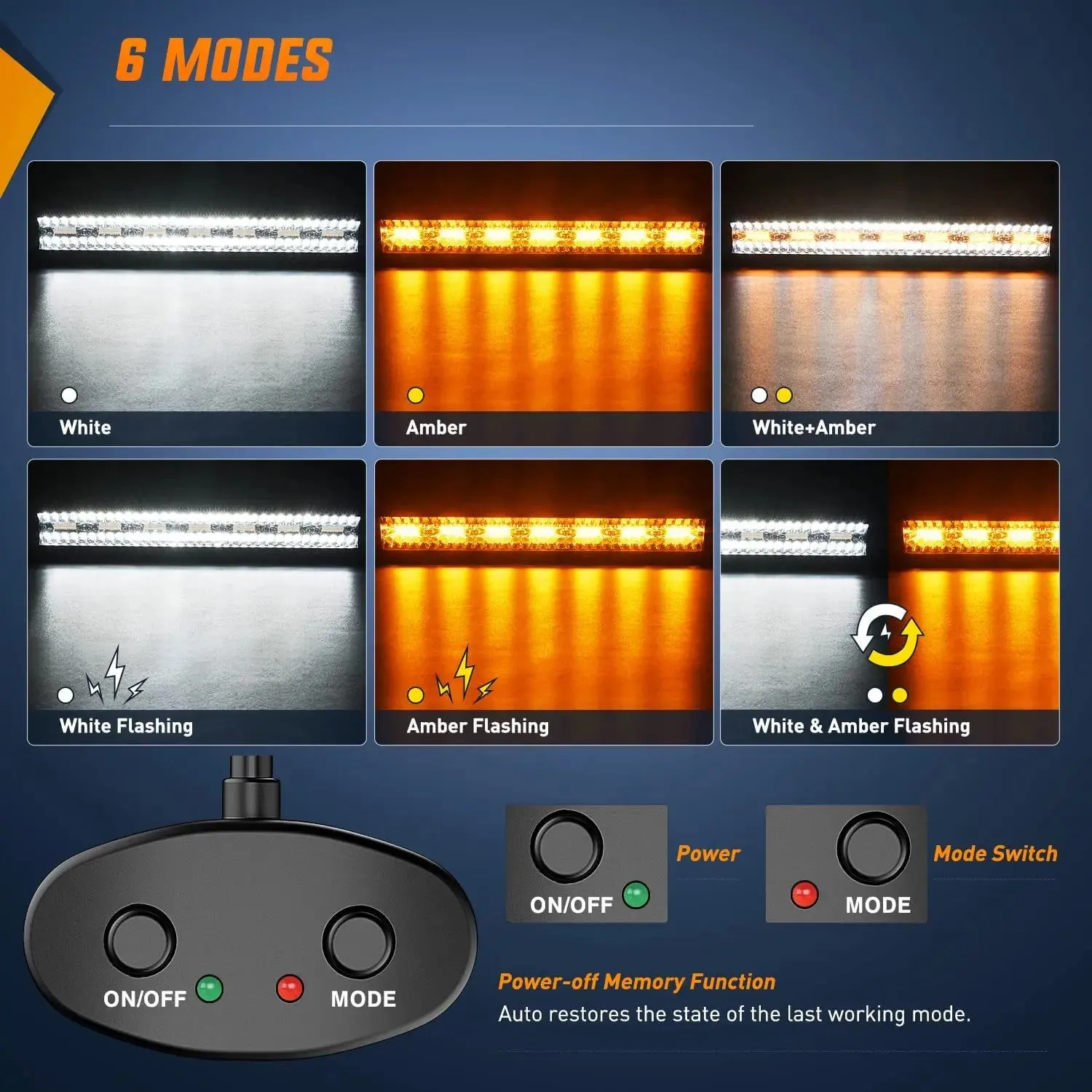 20 Inch 420W Amber White Strobe Spot Flood LED Light Bar Kit | 2PCS 4 Inch 60W Light Pods | 16AWG Wire 3 Leads