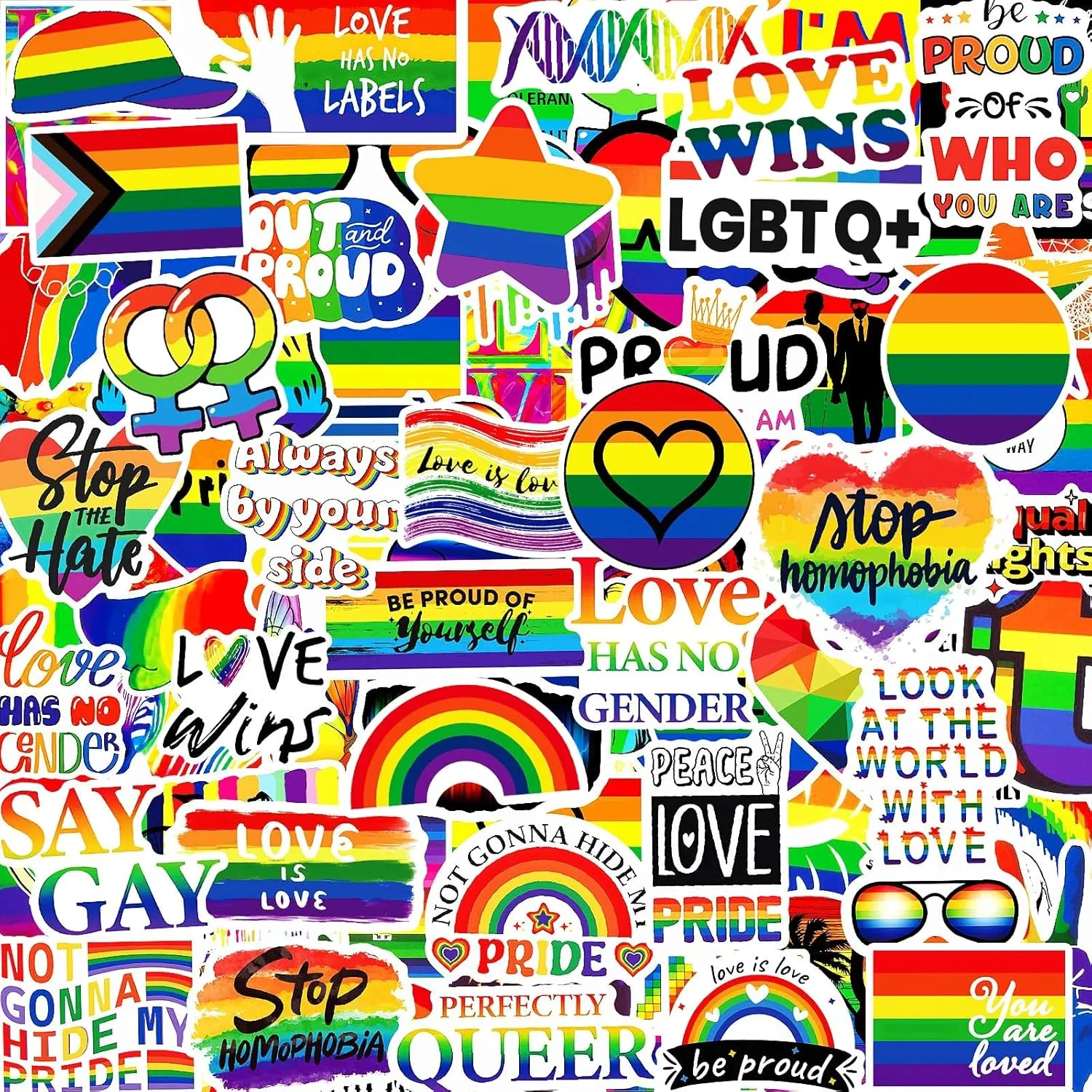 200PCS Gay Pride Stickers for LGBTQ, Waterproof Pride Support Rainbow Stickers Accessories for Water Bottle Laptop Skateboard Phone Guitar Month Decorations