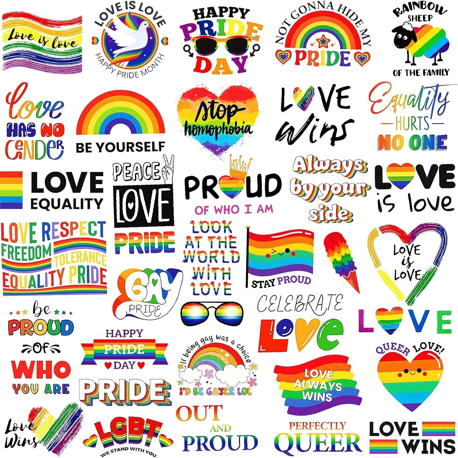 200PCS Gay Pride Stickers for LGBTQ, Waterproof Pride Support Rainbow Stickers Accessories for Water Bottle Laptop Skateboard Phone Guitar Month Decorations