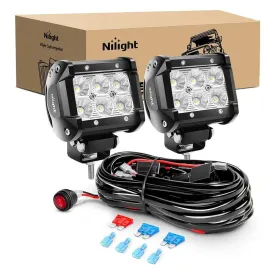 4 Inch 18W Double Row Flood LED Pods (Pair) | 16AWG Wire 3Pin Switch