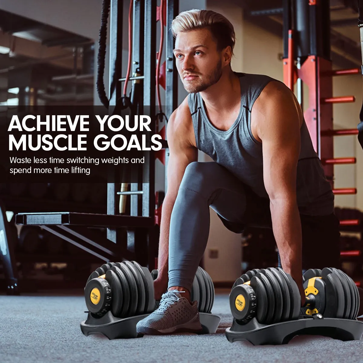 48kg Adjustable Dumbbell Set With Stand - Gold
