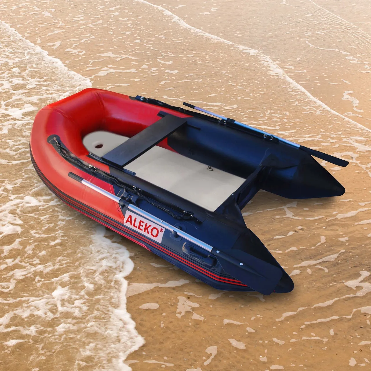 Aleko Boats Inflatable Air Floor Fishing Boat - 8.4 Foot - Red and Black