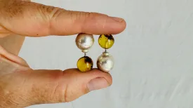 Amber Barbell Earrings. Double Sided. Sterling Silver. 2082