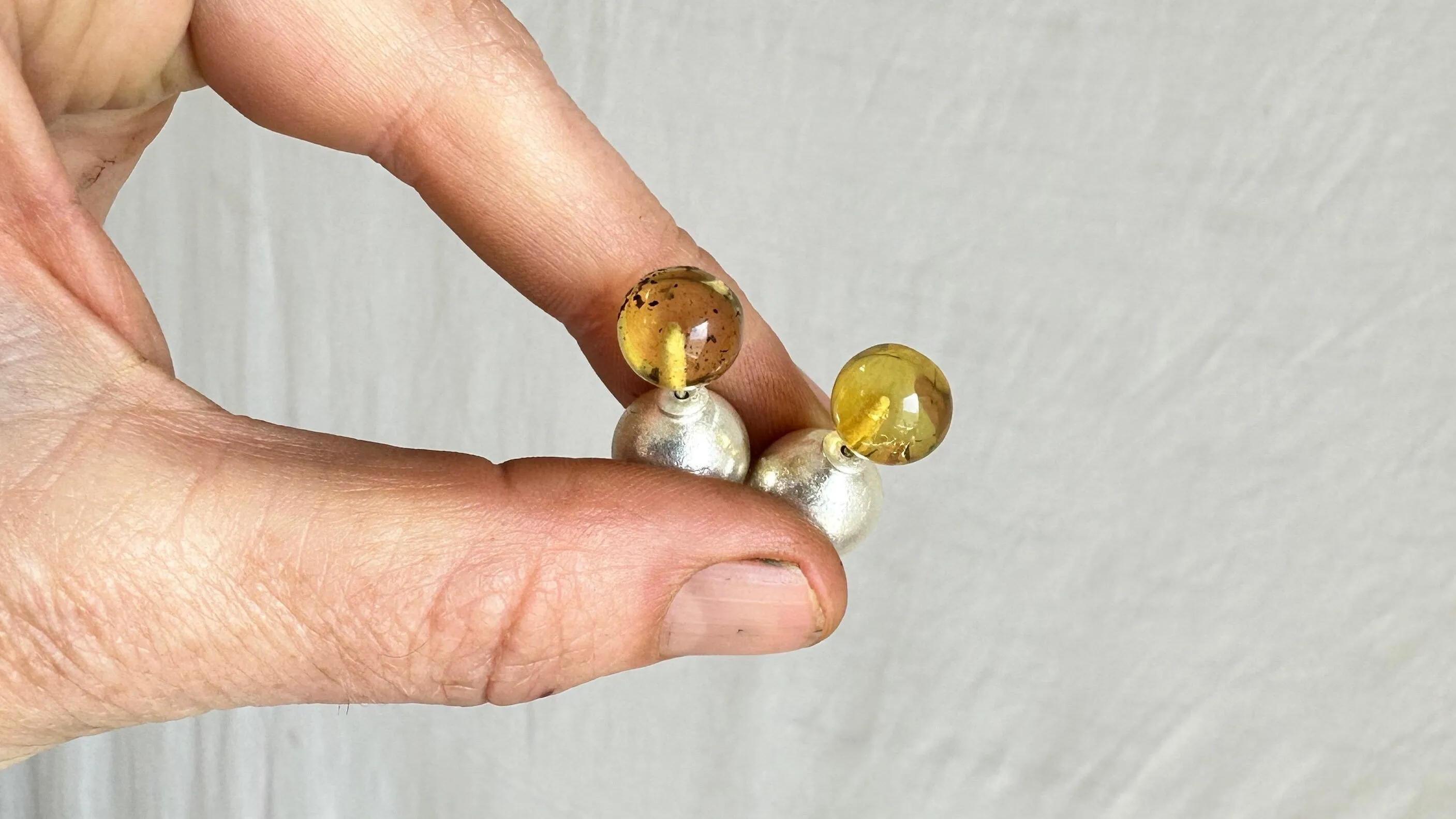 Amber Barbell Earrings. Double Sided. Sterling Silver. 2083