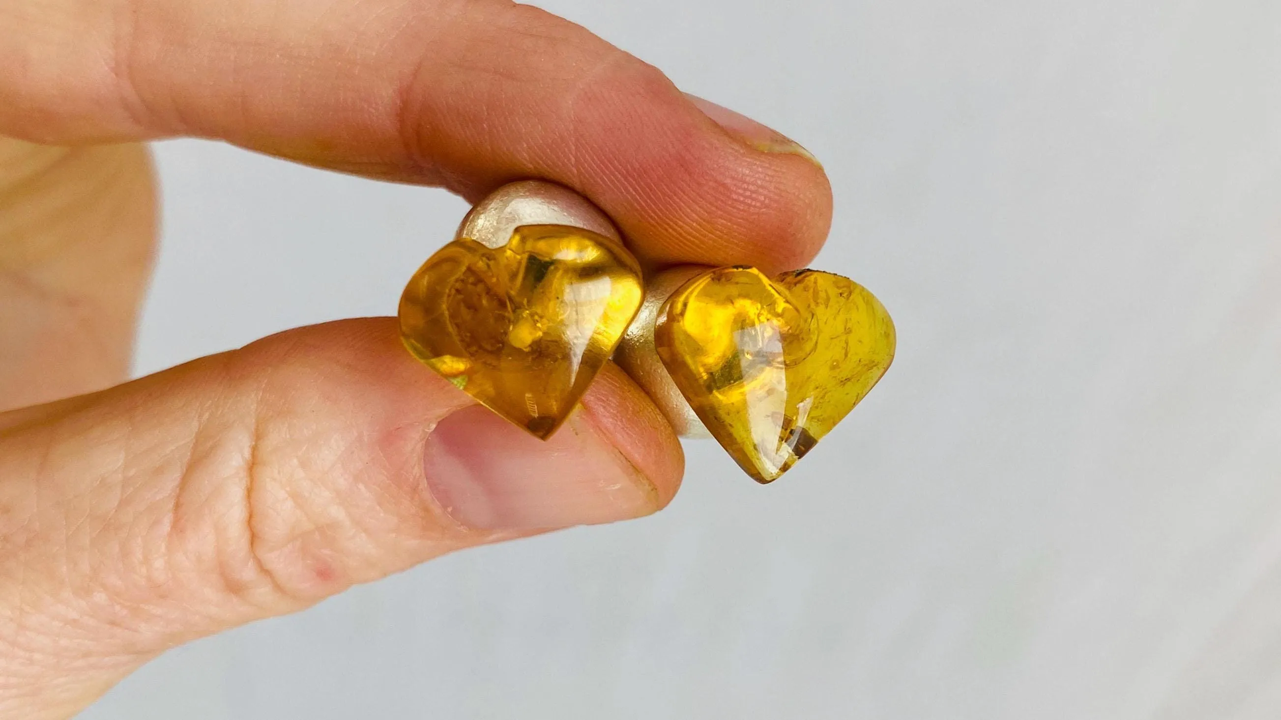 Amber Heart Barbell Earrings. Double Sided. 1226