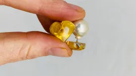 Amber Heart Barbell Earrings. Double Sided. 1226