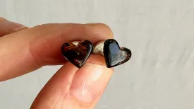 Amber Heart Barbell Earrings. Double Sided. 1228