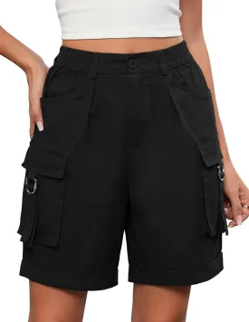 Bermuda Shorts for Women Cargo Cotton Shorts High Waist Knee Length 6 Pockets 2025 Summer Casual Long Shorts