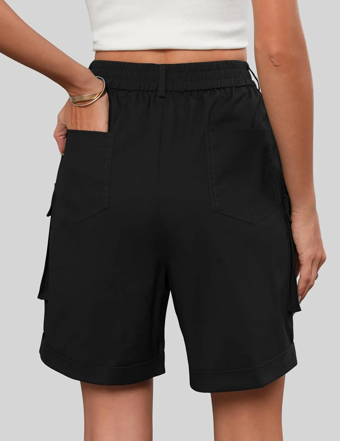 Bermuda Shorts for Women Cargo Cotton Shorts High Waist Knee Length 6 Pockets 2025 Summer Casual Long Shorts