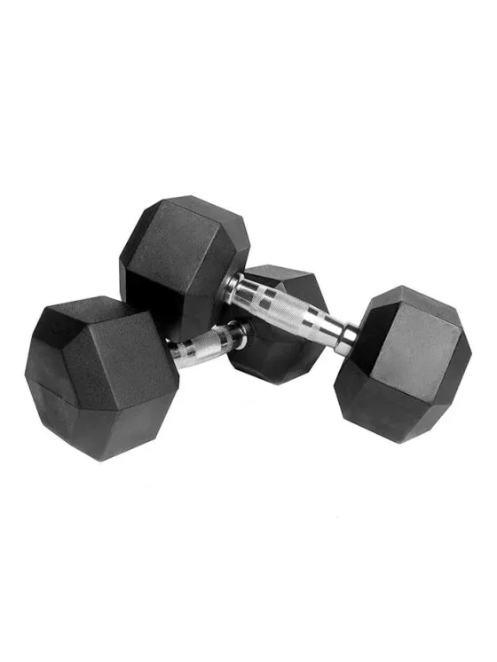 Body Sculpture Hex Rubber Dumbbell with Chrome Handle 1kg - 25kg Pair