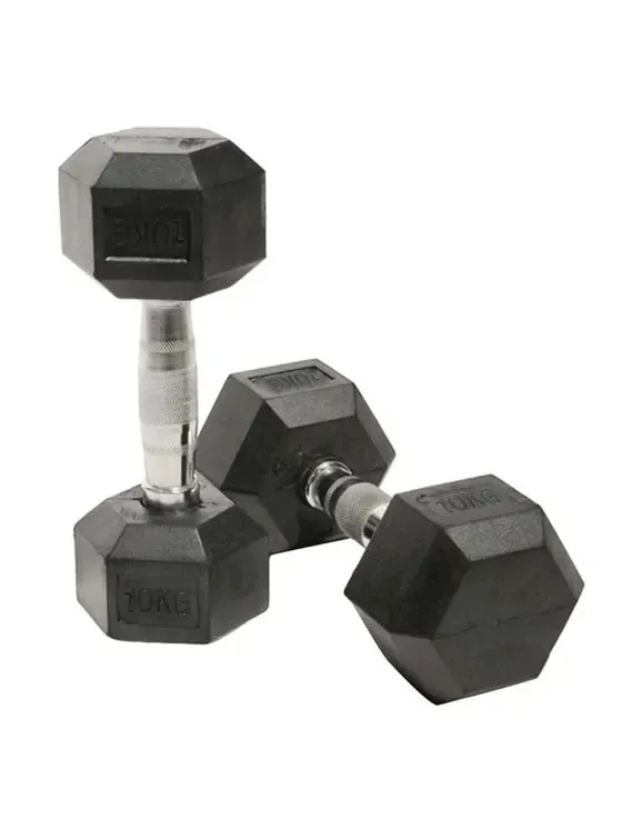 Body Sculpture Hex Rubber Dumbbell with Chrome Handle 1kg - 25kg Pair