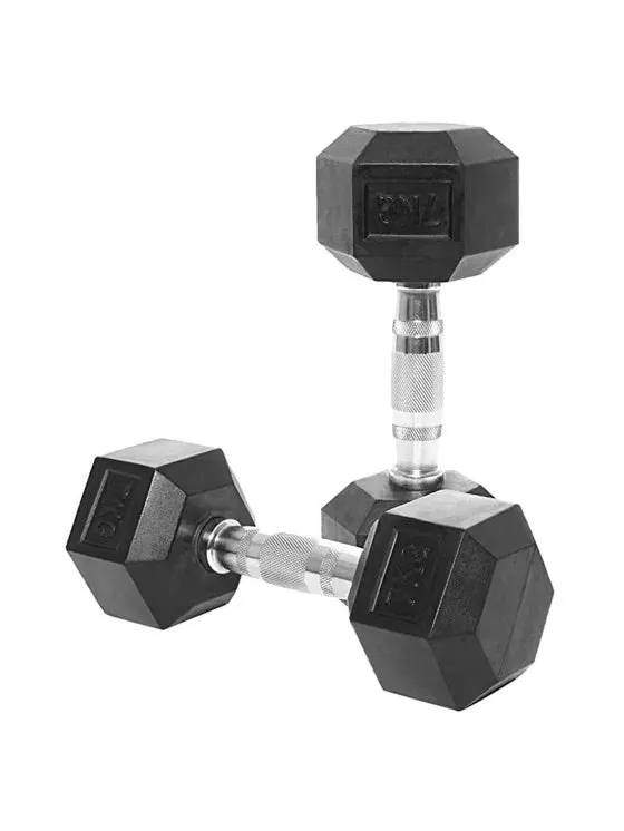 Body Sculpture Hex Rubber Dumbbell with Chrome Handle 1kg - 25kg Pair