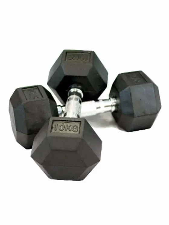 Body Sculpture Hex Rubber Dumbbell with Chrome Handle 1kg - 25kg Pair