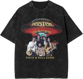 Bostons Band Vintage Oversized T Shirt Unisex Cotton Tee Round Neckline Short Sleeve Tops Summer