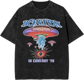 Bostons Band Vintage Oversized T Shirt Unisex Cotton Tee Round Neckline Short Sleeve Tops Summer