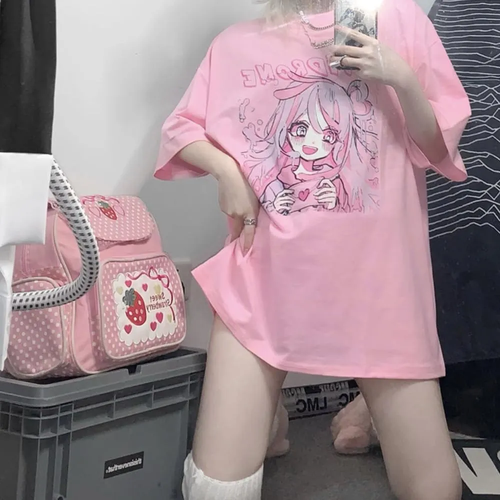 Kawaii Cute Oversized T Shirts for Women Baggy Preppy Anime Korean Graphic Tees Japanese Cutecore Harajuku Y2k Clothing