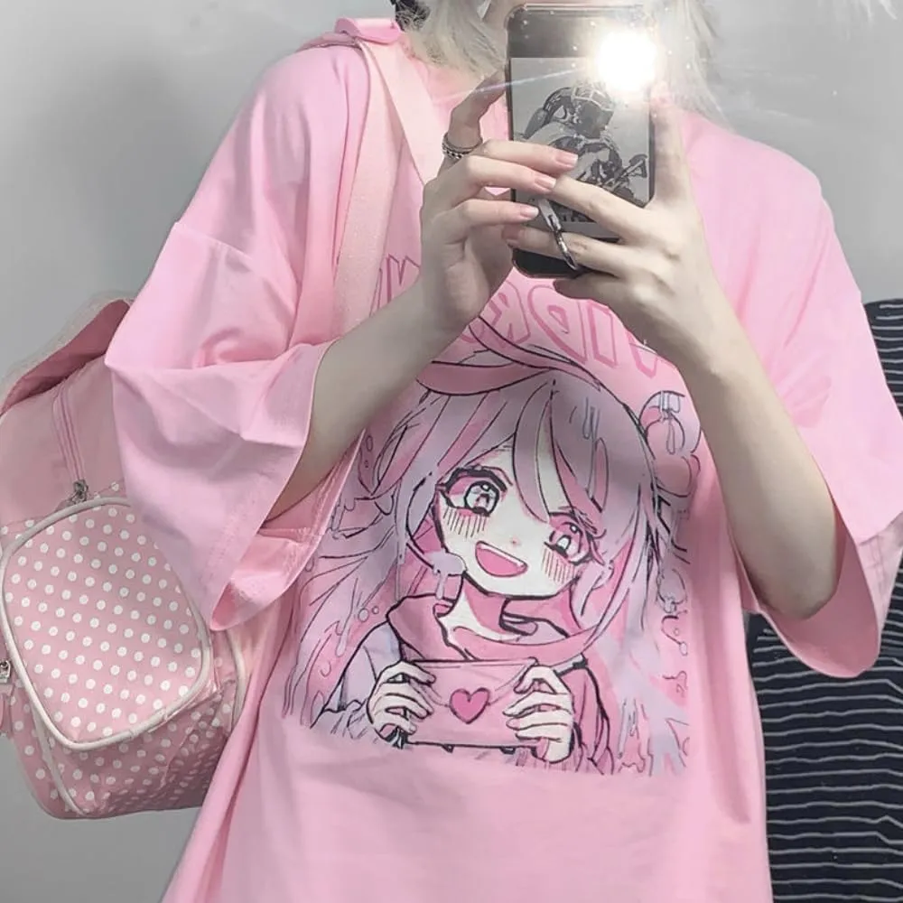 Kawaii Cute Oversized T Shirts for Women Baggy Preppy Anime Korean Graphic Tees Japanese Cutecore Harajuku Y2k Clothing