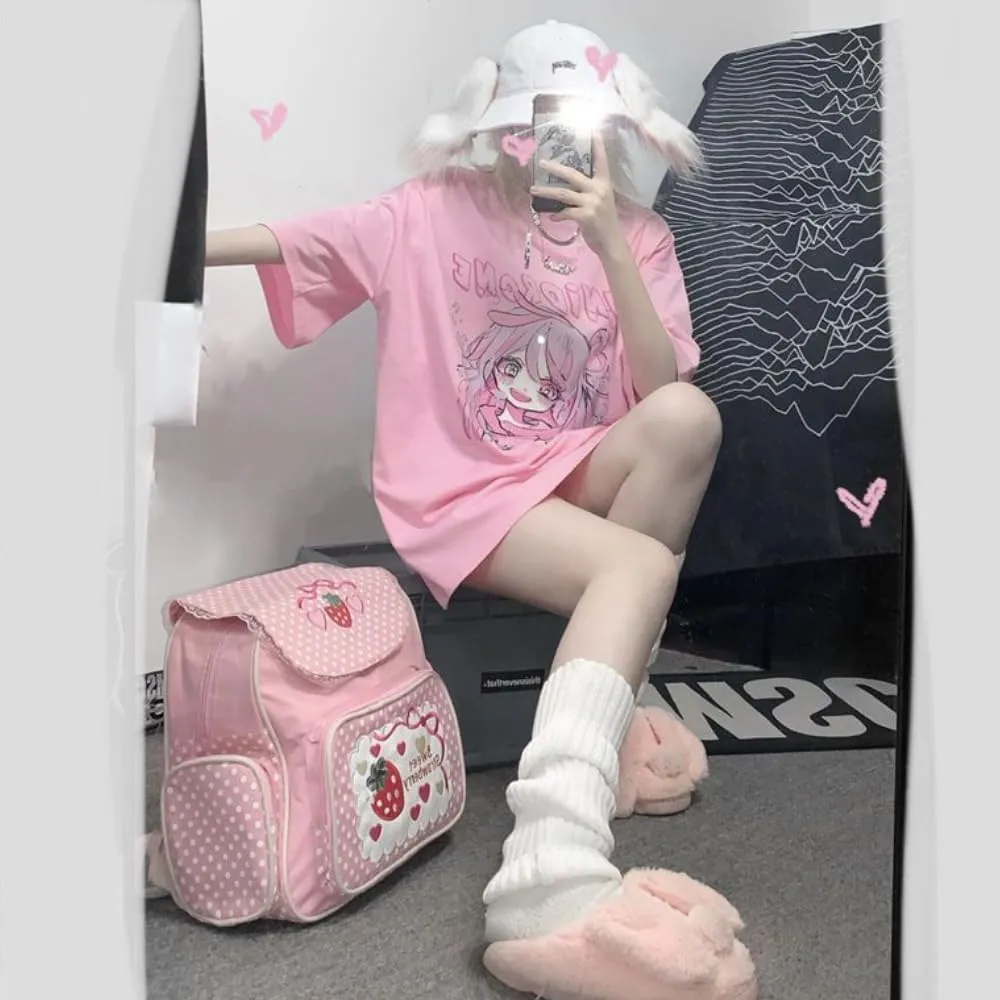Kawaii Cute Oversized T Shirts for Women Baggy Preppy Anime Korean Graphic Tees Japanese Cutecore Harajuku Y2k Clothing