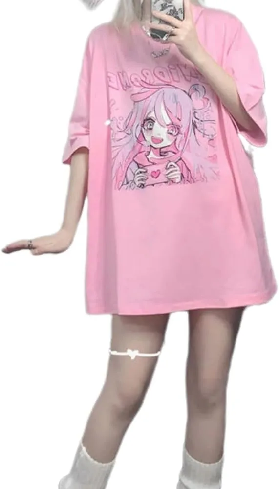 Kawaii Cute Oversized T Shirts for Women Baggy Preppy Anime Korean Graphic Tees Japanese Cutecore Harajuku Y2k Clothing