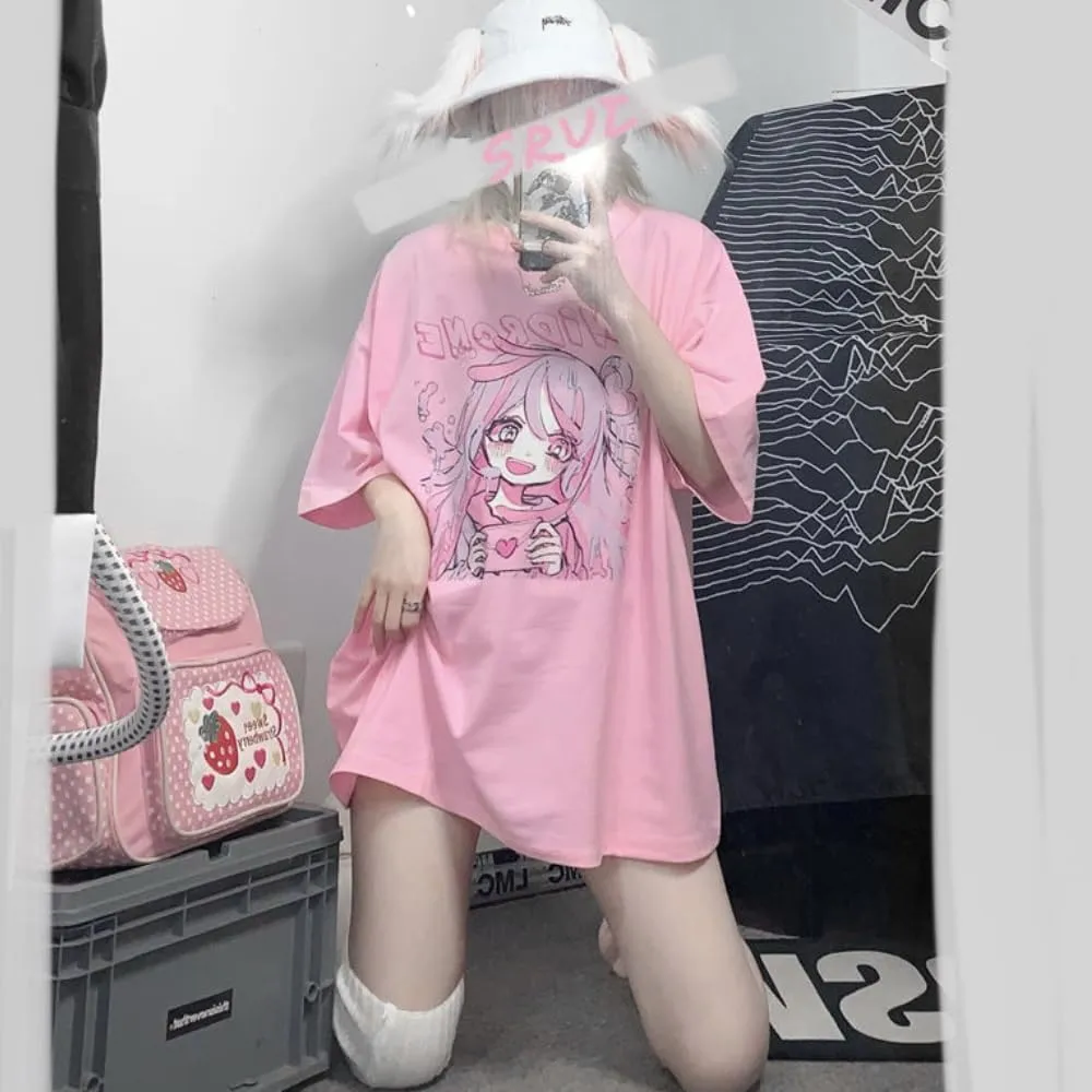 Kawaii Cute Oversized T Shirts for Women Baggy Preppy Anime Korean Graphic Tees Japanese Cutecore Harajuku Y2k Clothing