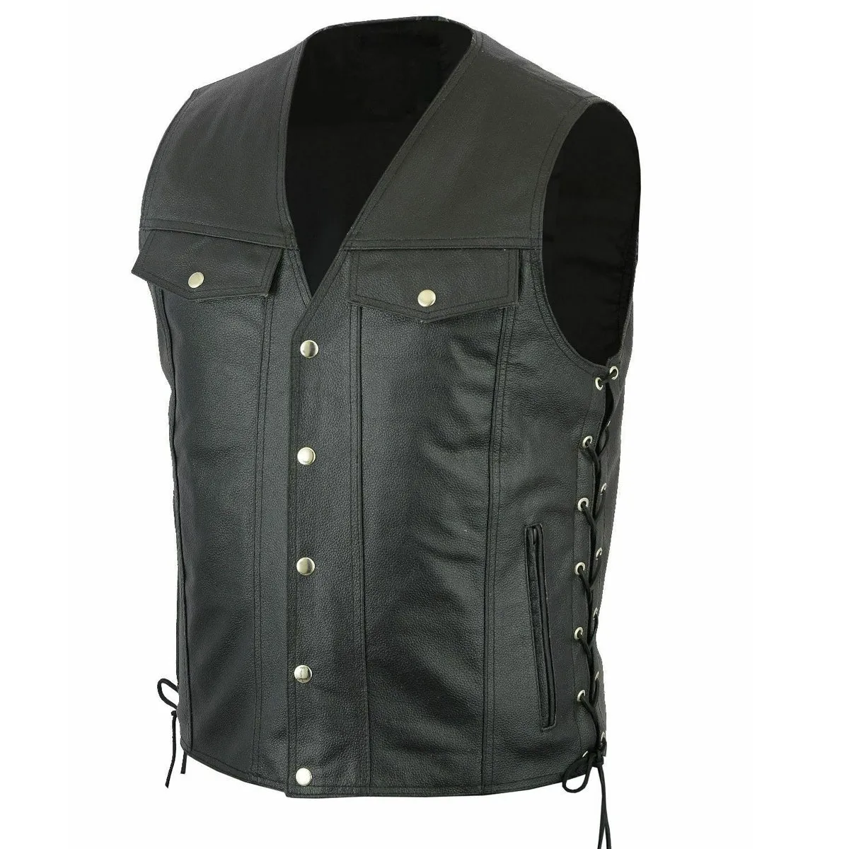 Men Motorcycle V Neck Leather Vest
