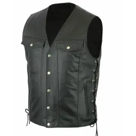 Men Motorcycle V Neck Leather Vest