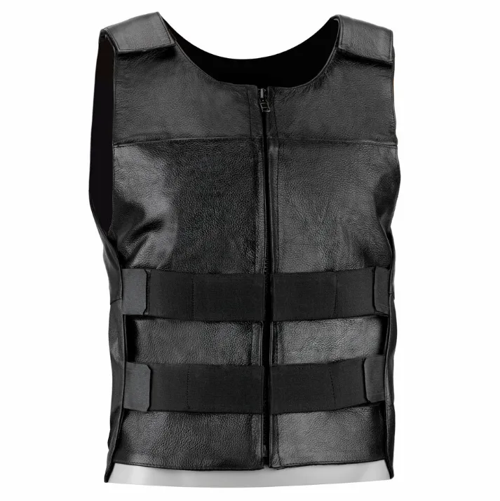 Men's Black Genuine Leather Bullet Proof Style Biker Vest