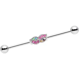 Pink Gem Sparkle Mustache Industrial Barbell 38mm