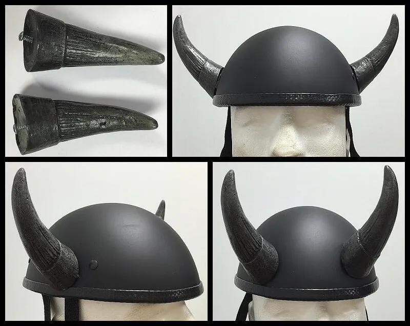 Silver Motorcycle Helmet Bull Horns