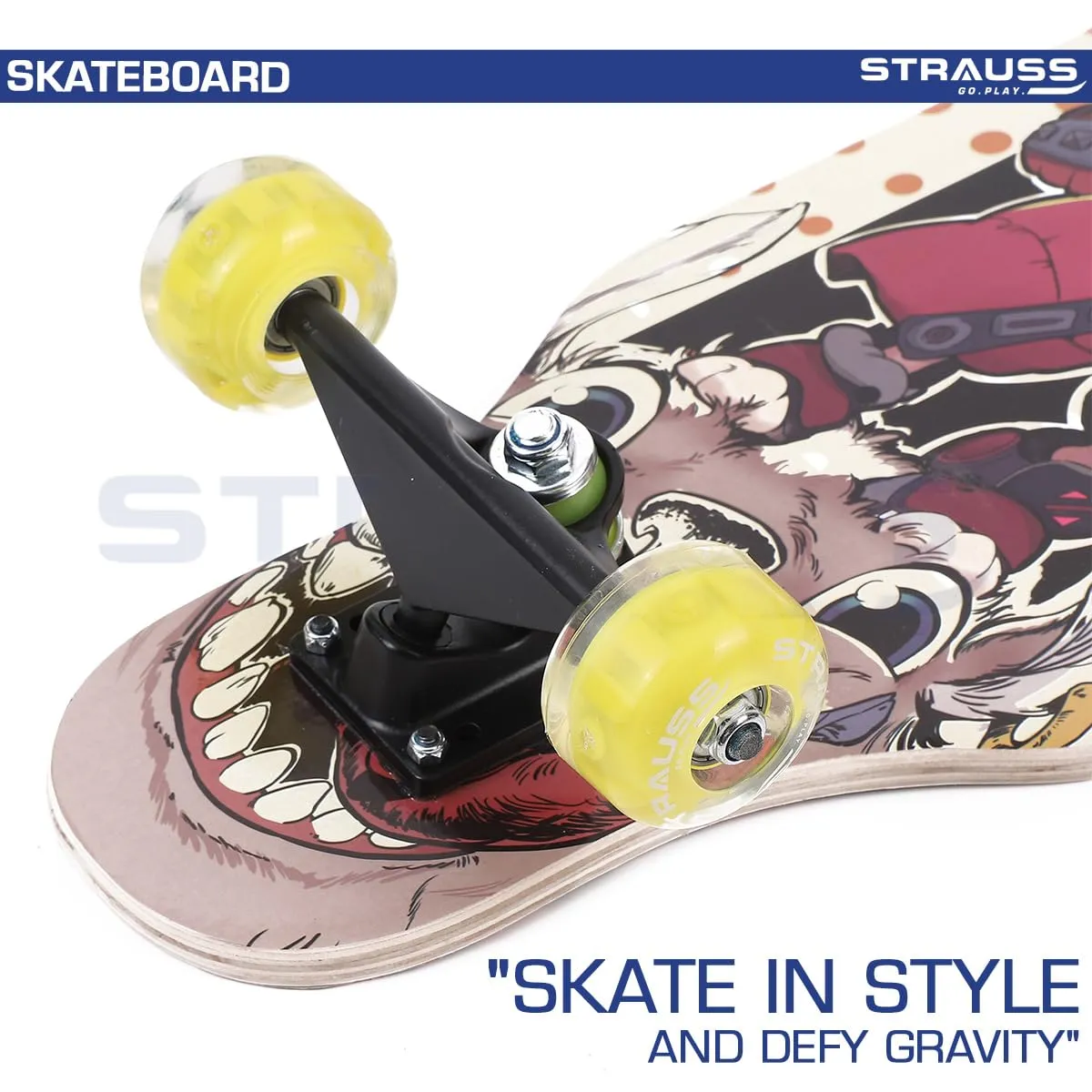 STRAUSS Spunkz Skateboard | Penny Skateboard | Casterboard | Hoverboard | Anti-Skid Board with High Precision Bearings | Wheels with Light | Ideal for All above 8 Years (31 X 8 Inch), (Warrior)