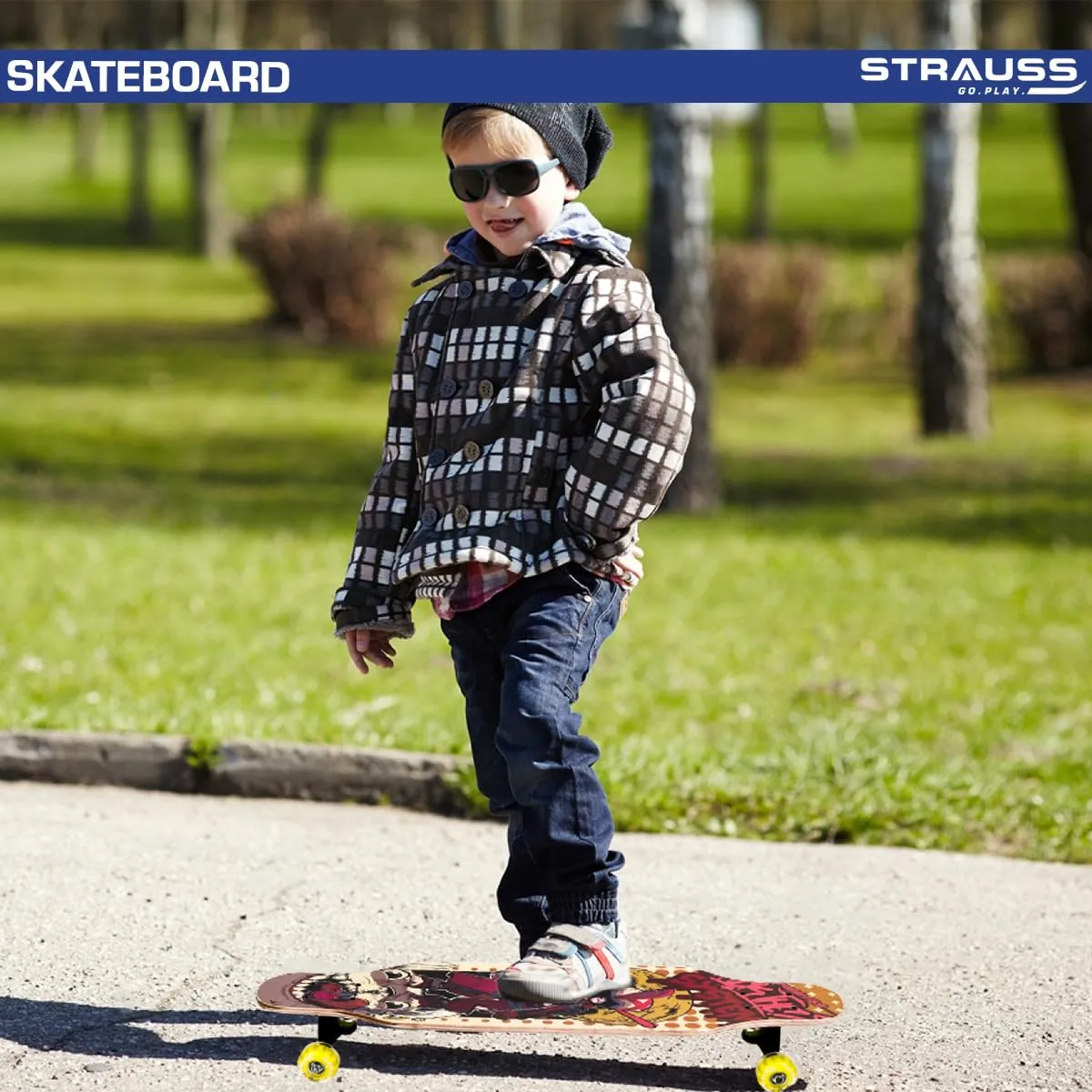 STRAUSS Spunkz Skateboard | Penny Skateboard | Casterboard | Hoverboard | Anti-Skid Board with High Precision Bearings | Wheels with Light | Ideal for All above 8 Years (31 X 8 Inch), (Warrior)