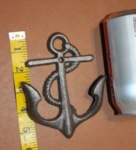 Unfinished Cast Iron Wall Hook, 5 3/4 inches, Paintable Anchor Wall Decor,  N-19